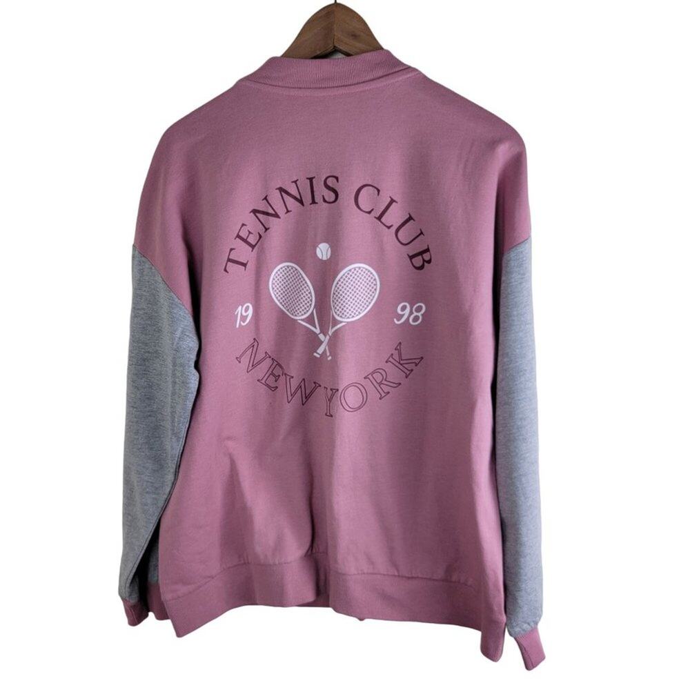 Rebelious One Tennis Club New York Varsity Jacket size L Pink Tenniscore *FLAW*